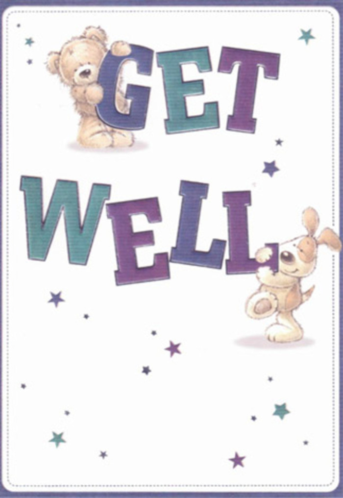 A scene of gentle encouragement unfurls in this artfully illustrated get well card, echoing the quiet joys of Woking's leafy neighbourhoods. Two central characters-a plush bear and an exuberant floppy-eared pup-stand surrounded by a scattering of glowing stars that seem to send shimmering wishes into the air, reminiscent of floral scents drifting down Chobham Road. The large, confident typography in shades of purple and aqua anchors the joyous message, offering visual reassurance much like the carefully curated blooms in a Flowers Woking arrangement. You can almost feel the plush softness of the bear's fur and the velvety texture of the puppy's ears through the artist's vivid brushwork-sensations that mirror the tactile comfort of holding a fresh-cut bouquet. Imagining this card arriving alongside local same-day flower delivery, the combined gesture is sure to radiate hope and bring a breath of positivity into any home in Woking, uplifting spirits no matter the age.